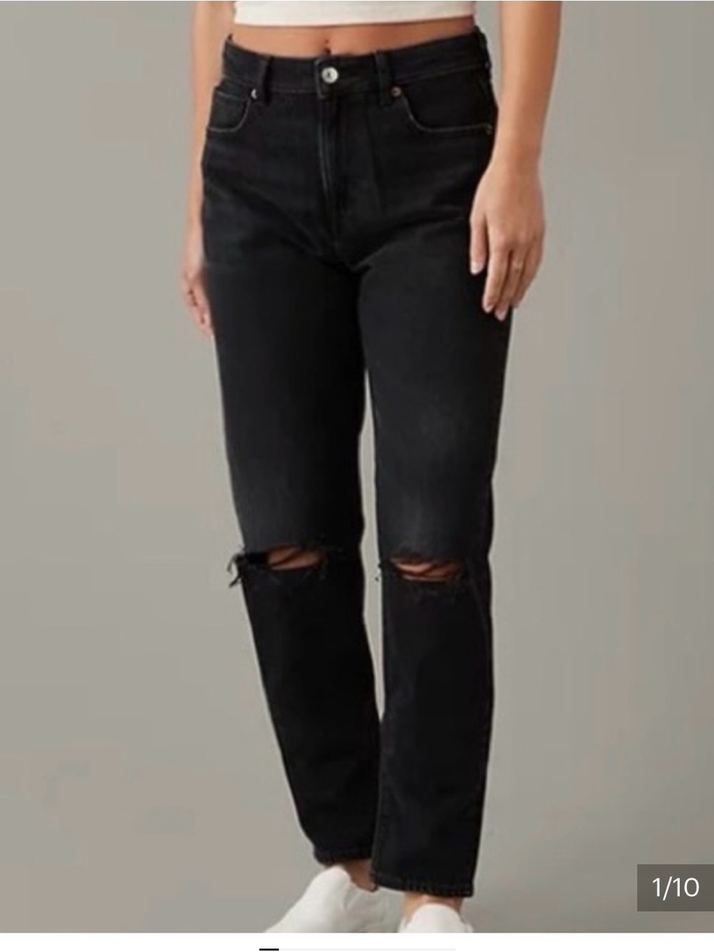 American Eagle Black Distressed High Rise Straight Mom Jean 12 Grunge 90s